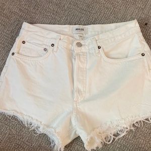 AGOLDE white Parker cutoff denim shorts